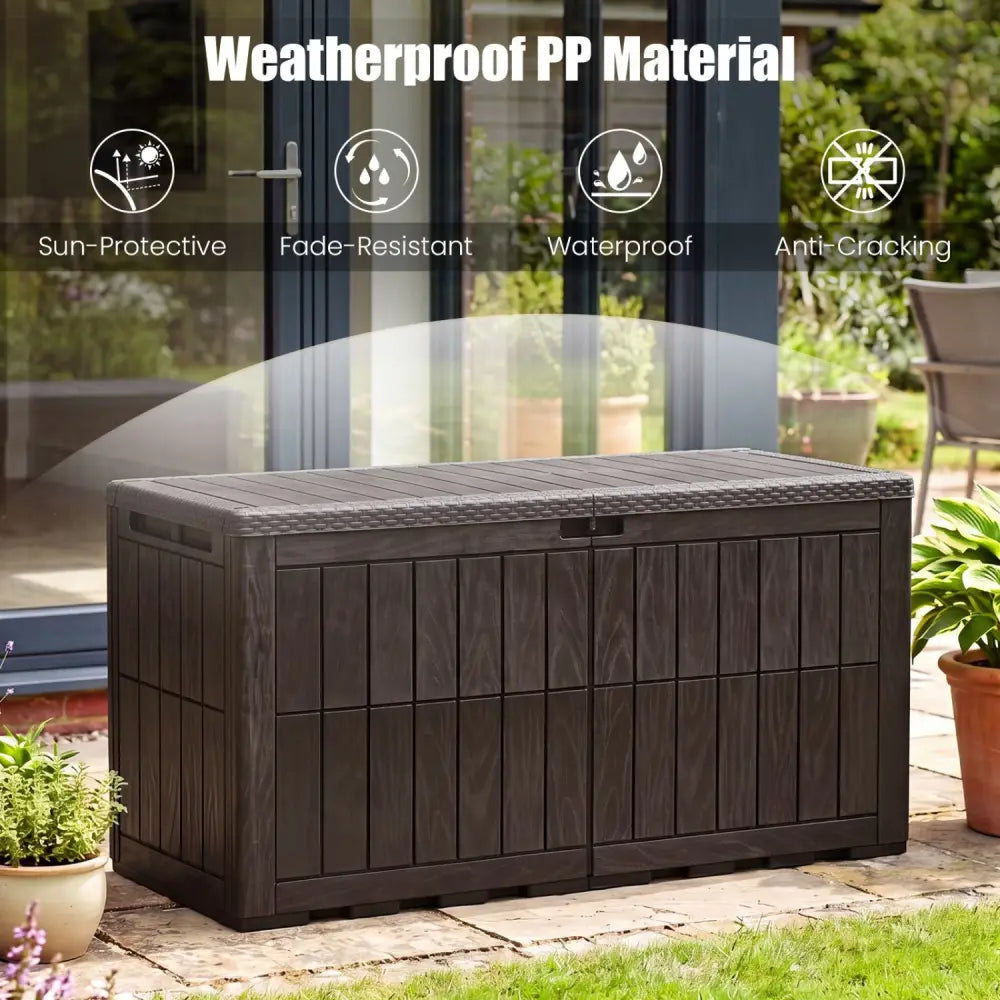 120 Gal Outdoor Deck Box with Lid and Handles for Garden Tools-Brown - Brown - Sheds & Outdoor Storage