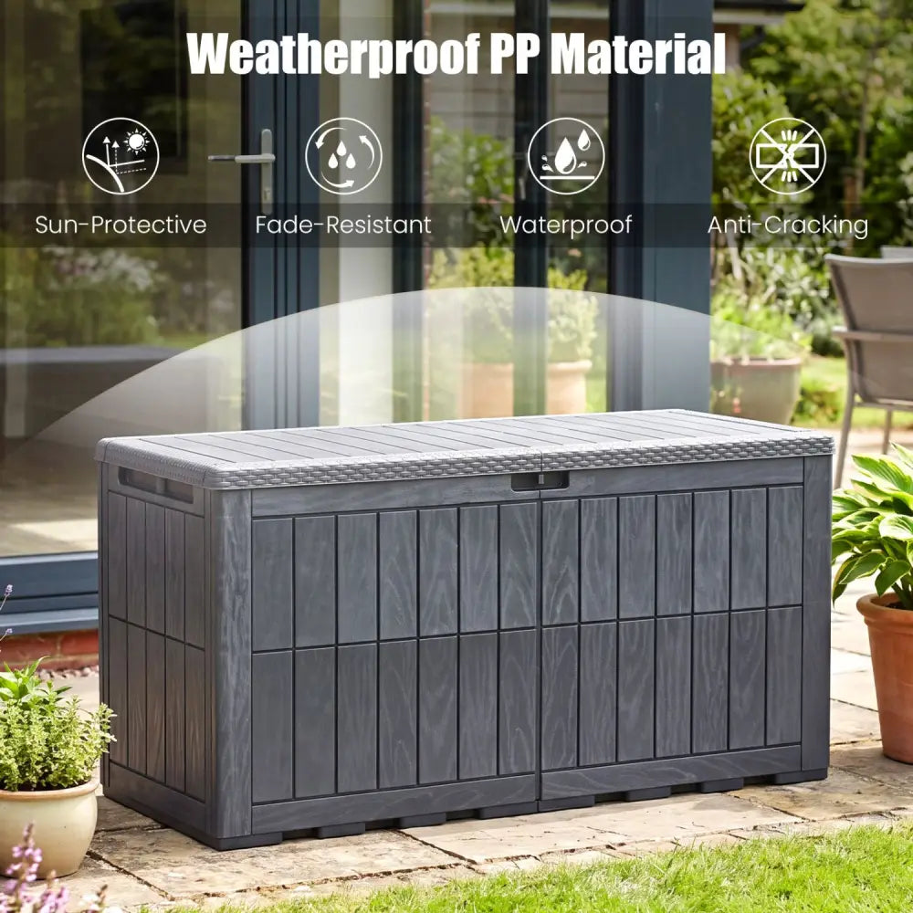 120 Gal Outdoor Deck Box with Lid and Handles for Garden Tools-Grey - Gray - Sheds & Outdoor Storage
