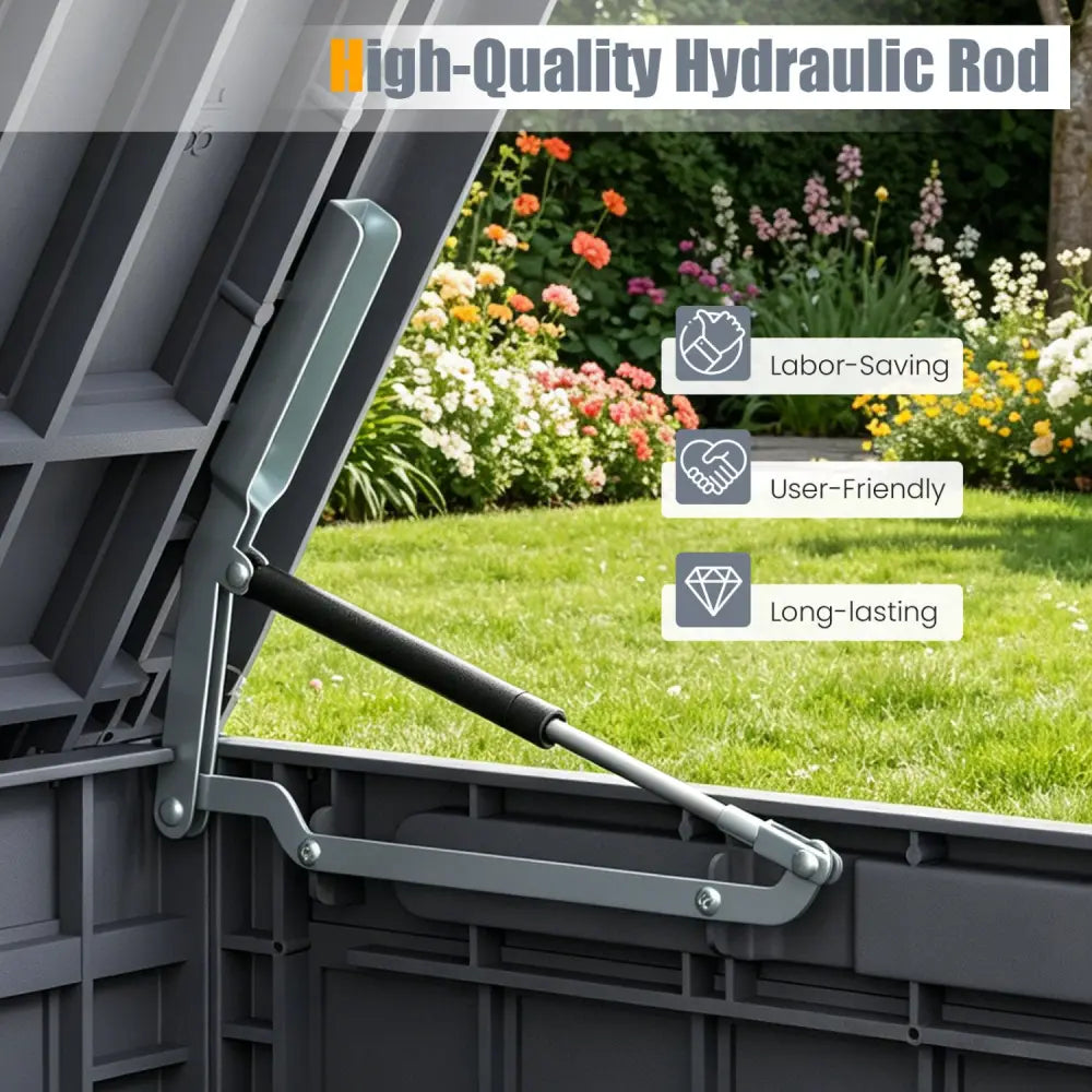 120 Gal Outdoor Deck Box with Lid and Handles for Garden Tools-Grey - Gray - Sheds & Outdoor Storage
