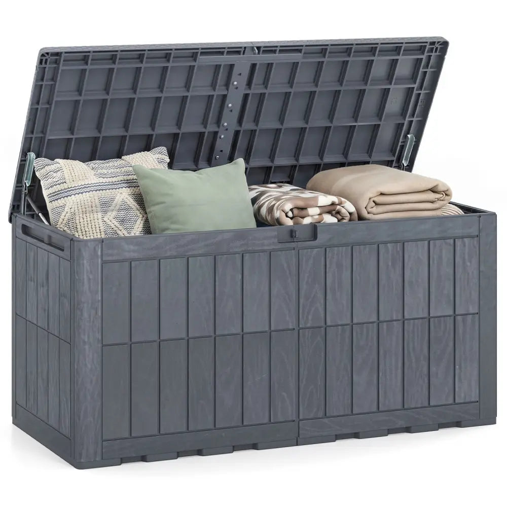 120 Gal Outdoor Deck Box with Lid and Handles for Garden Tools-Grey - Gray - Sheds & Outdoor Storage