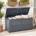 120 Gal Outdoor Deck Box with Lid and Handles for Garden Tools-Grey - Gray - Sheds & Outdoor Storage