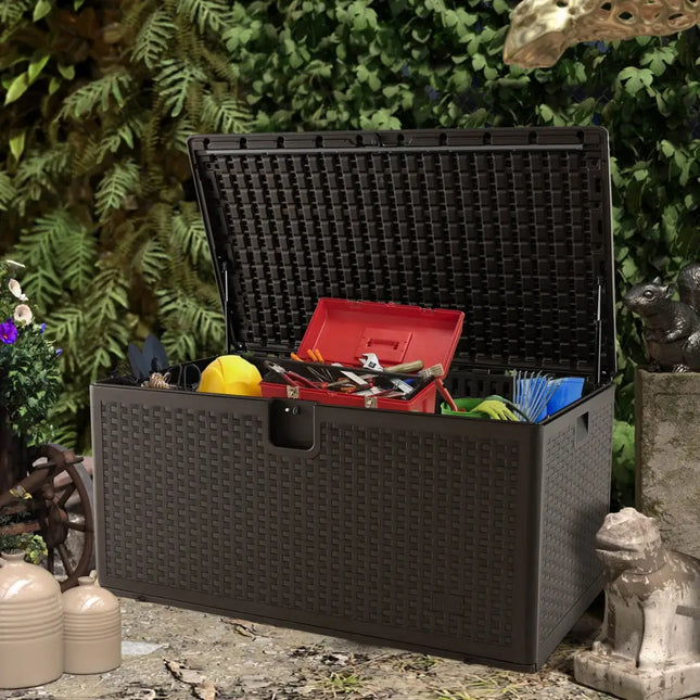 120 Gallon Outdoor Storage Box with Lockable Lid-Brown - Brown - Sheds & Outdoor Storage
