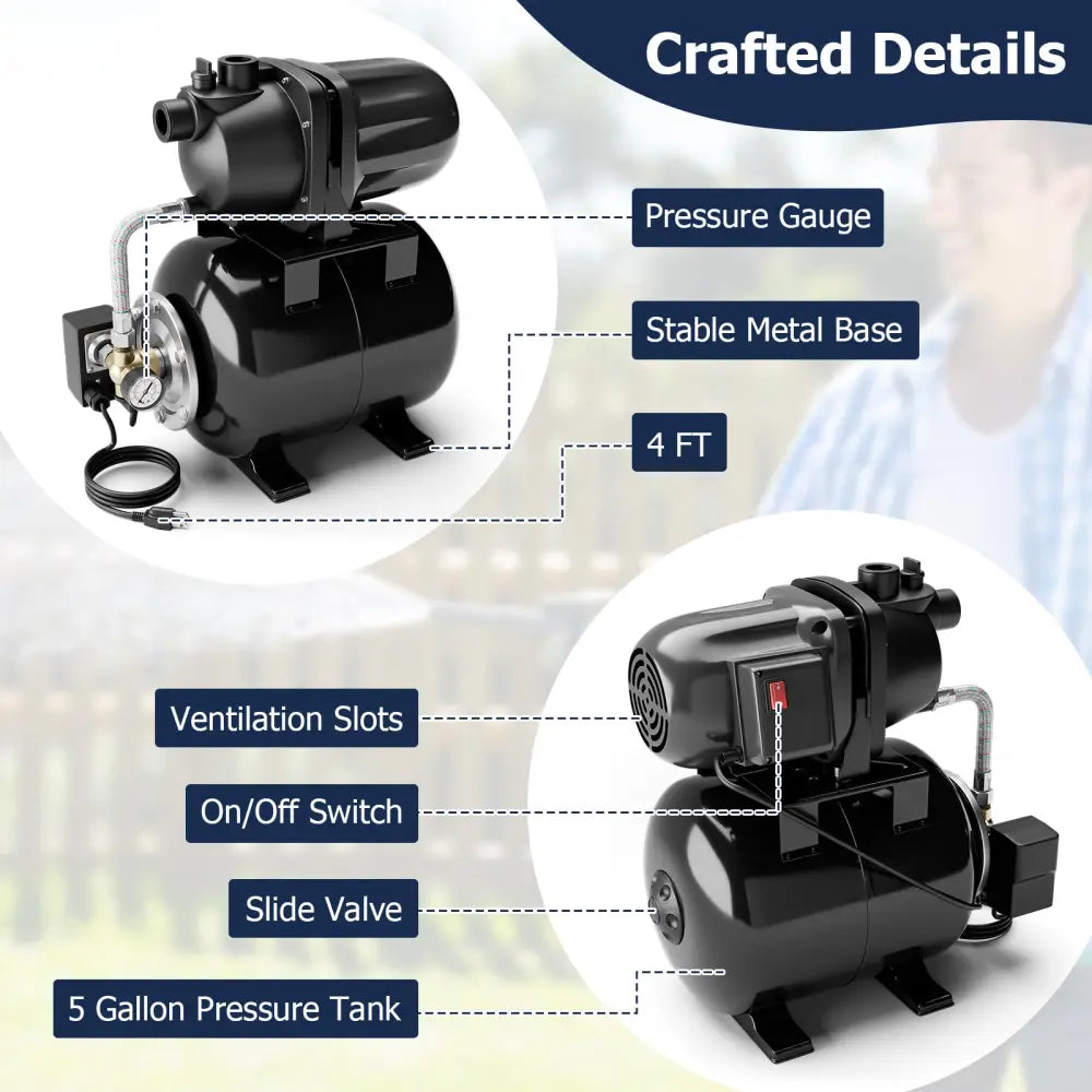 1200 W Garden Water Pump Shallow Well Pressurized Irrigation-Black - Black - Watering & Irrigation