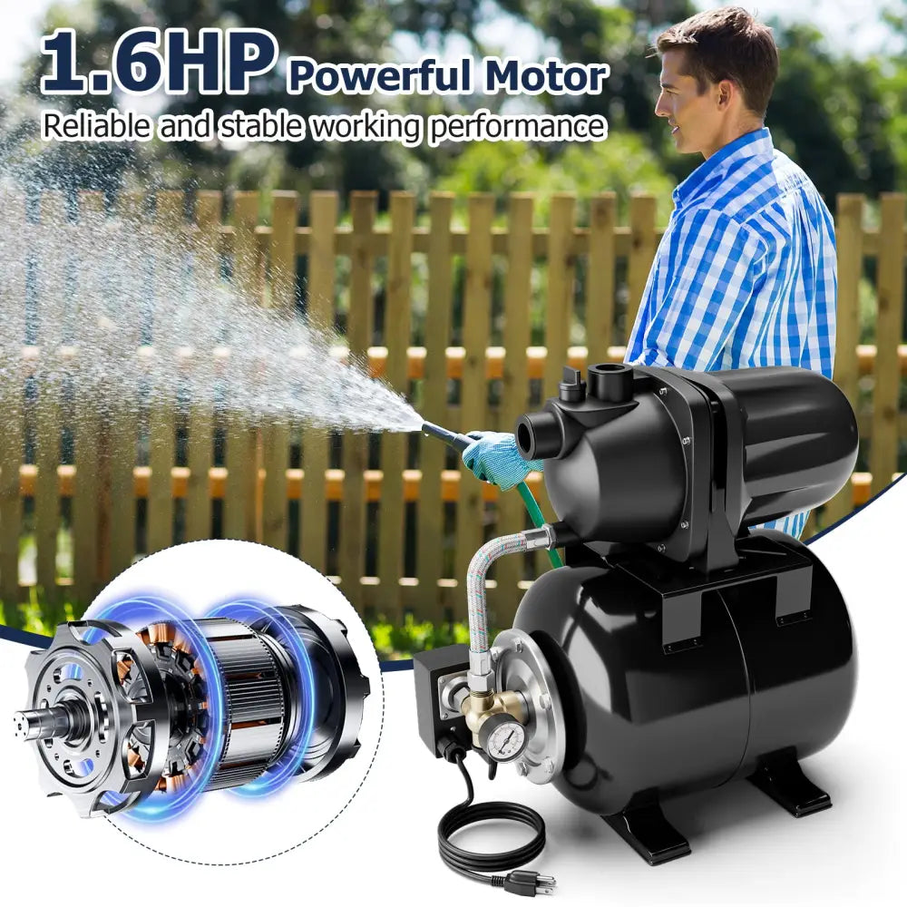 1200 W Garden Water Pump Shallow Well Pressurized Irrigation-Black - Black - Watering & Irrigation