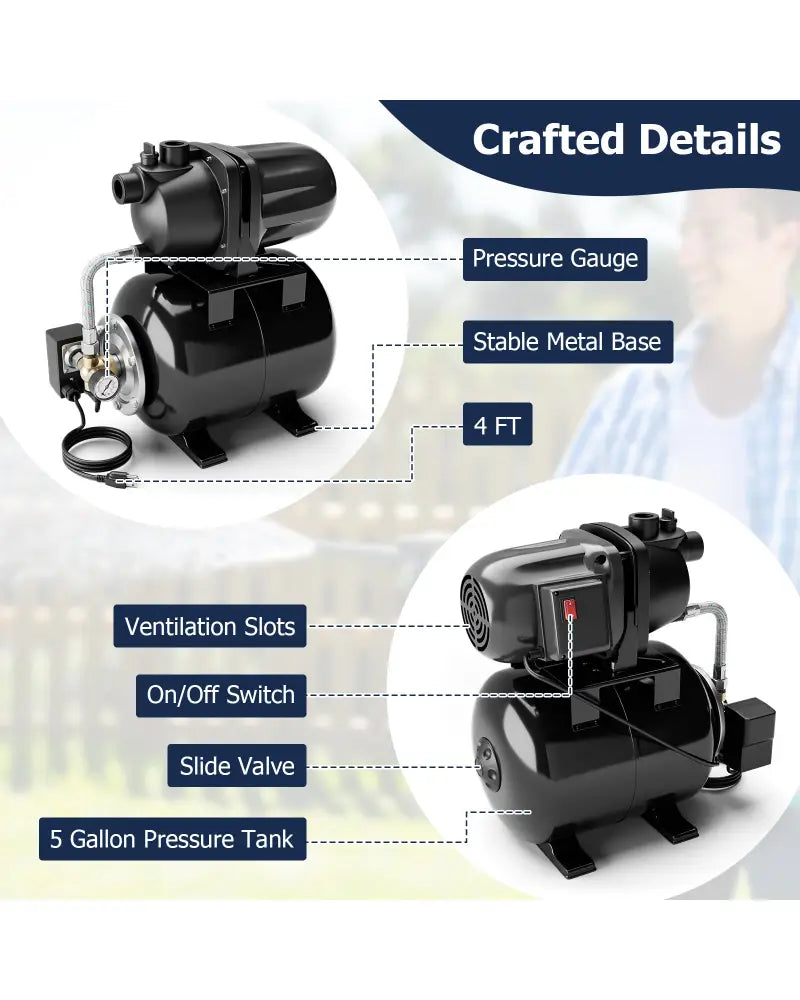 1200 W Garden Water Pump Shallow Well Pressurized Irrigation-Black - Black - Watering & Irrigation