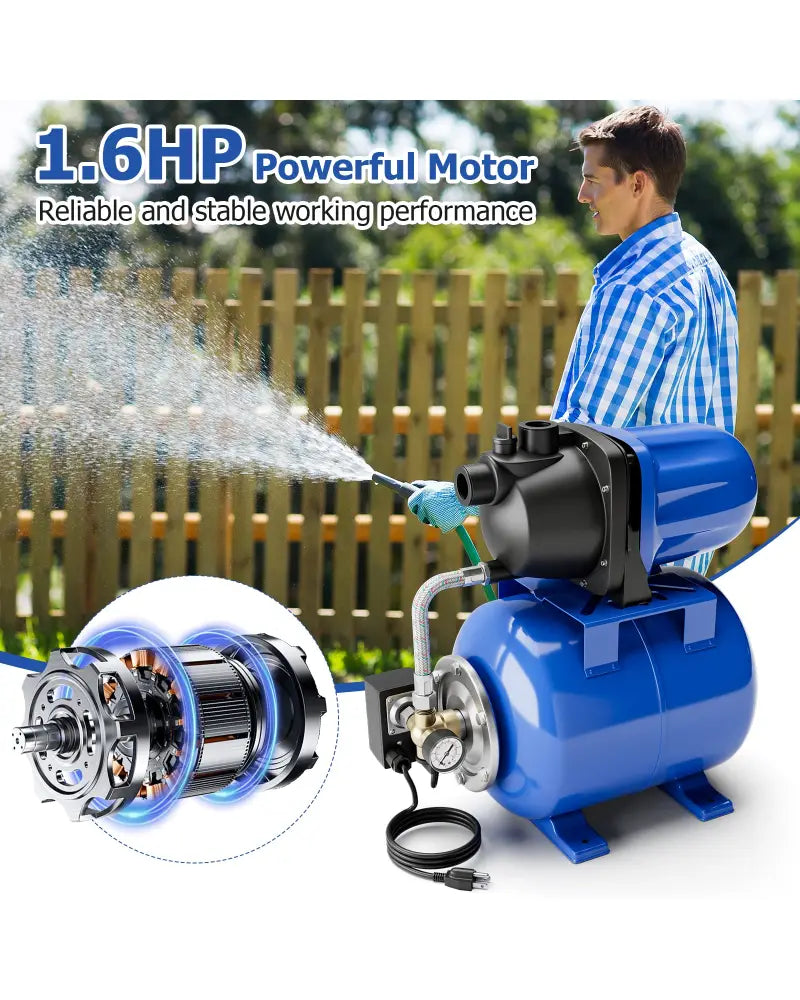 1200 W Garden Water Pump Shallow Well Pressurized Irrigation-Blue - Blue - Watering & Irrigation