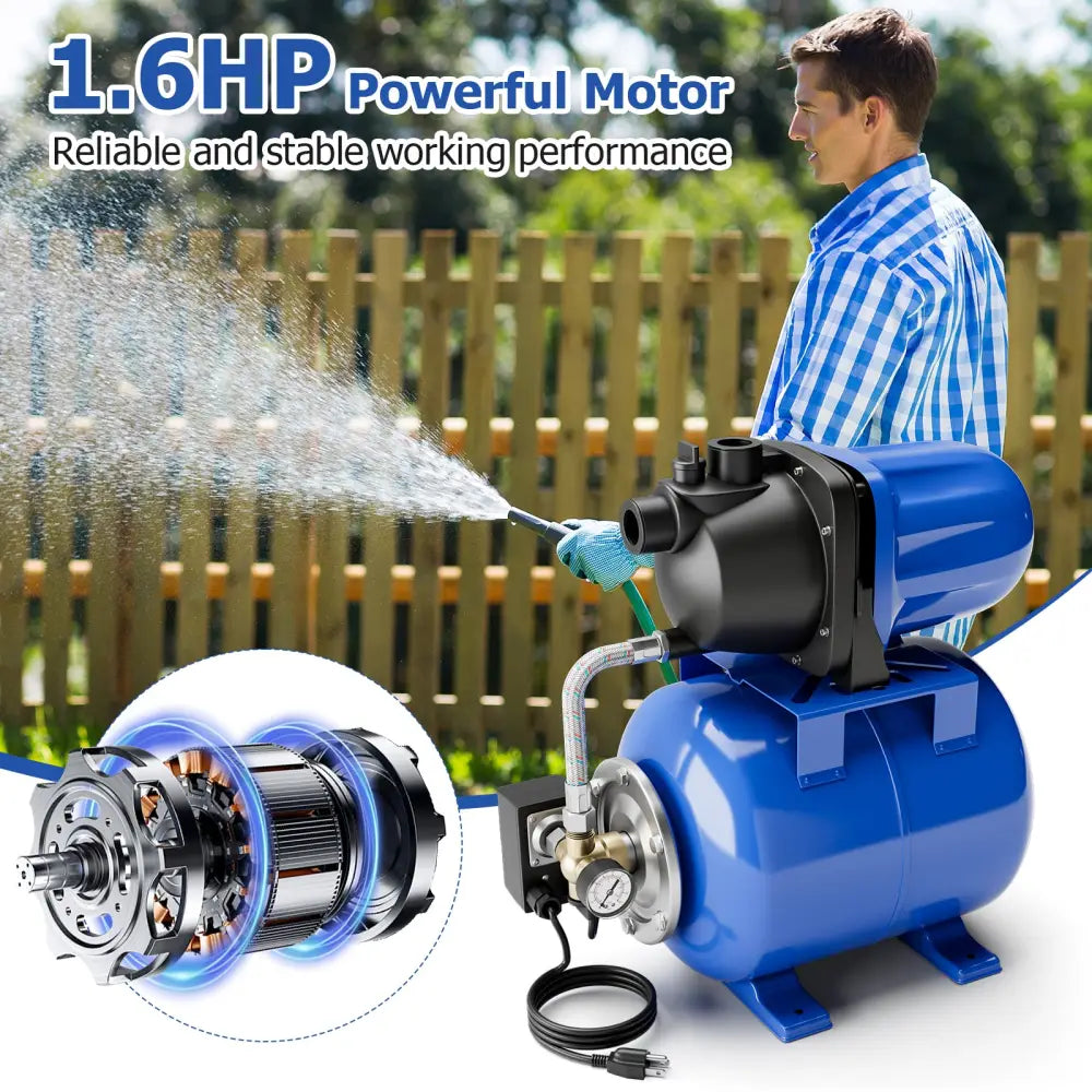 1200 W Garden Water Pump Shallow Well Pressurized Irrigation-Blue - Blue - Watering & Irrigation