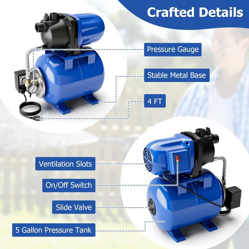 1200 W Garden Water Pump Shallow Well Pressurized Irrigation-Blue - Blue - Watering & Irrigation
