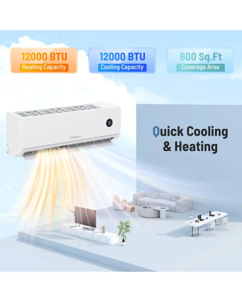 12000 BTU 18.1 SEER2 208/230V Mini Split Air Conditioner Works with Alexa - White - 12000 BTU Mini Split