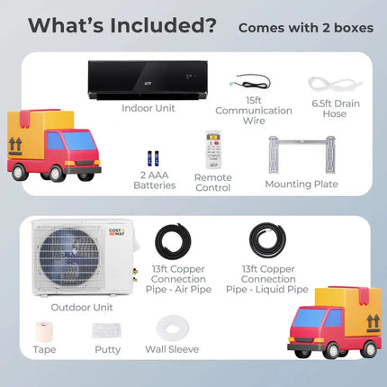 12000 BTU 22 SEER2 208-230V Wifi Enabled Mini Split Air Conditioner and Heater Black Costway