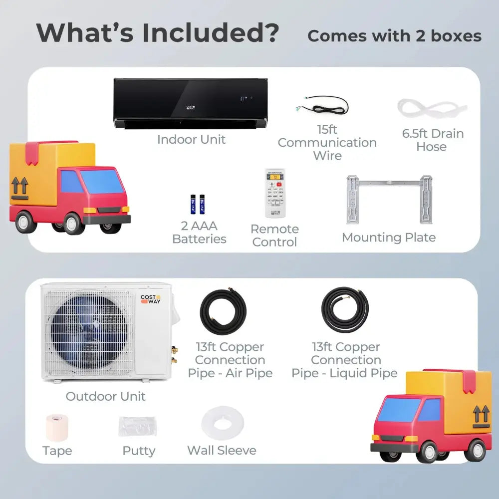 12000 BTU 22 SEER2 208-230V Wifi Enabled Mini Split Air Conditioner and Heater Black Costway