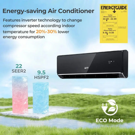 12000 BTU 22 SEER2 208-230V Wifi Enabled Mini Split Air Conditioner and Heater Black Costway