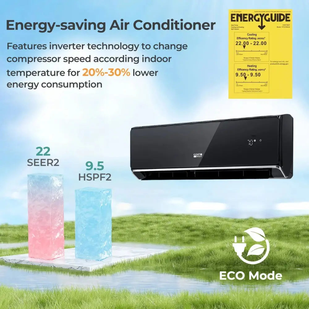 12000 BTU 22 SEER2 208-230V Wifi Enabled Mini Split Air Conditioner and Heater Black Costway