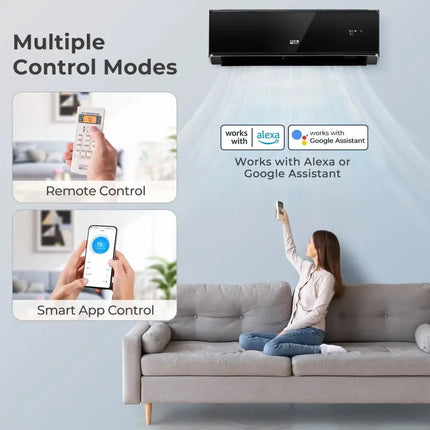 12000 BTU 22 SEER2 208-230V Wifi Enabled Mini Split Air Conditioner and Heater Black Costway