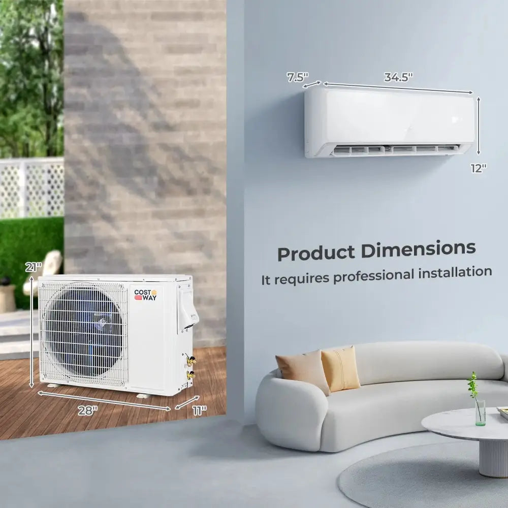 12000 BTU 22 SEER2 208-230V Wifi Enabled Mini Split Air Conditioner and Heater White Costway