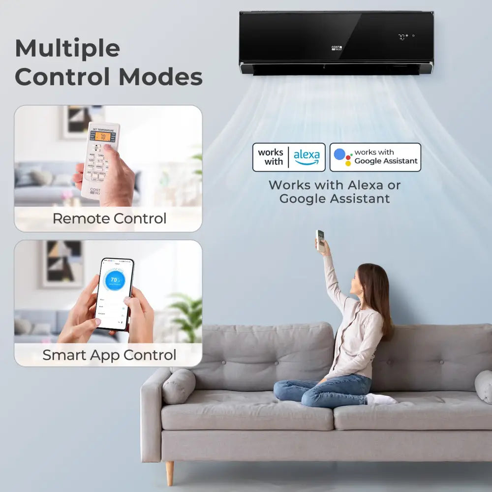 12000 BTU 22 SEER2 208-230V Wifi Enabled Mini Split Air Conditioner and Heater Black - Black - 12000 BTU Mini Split