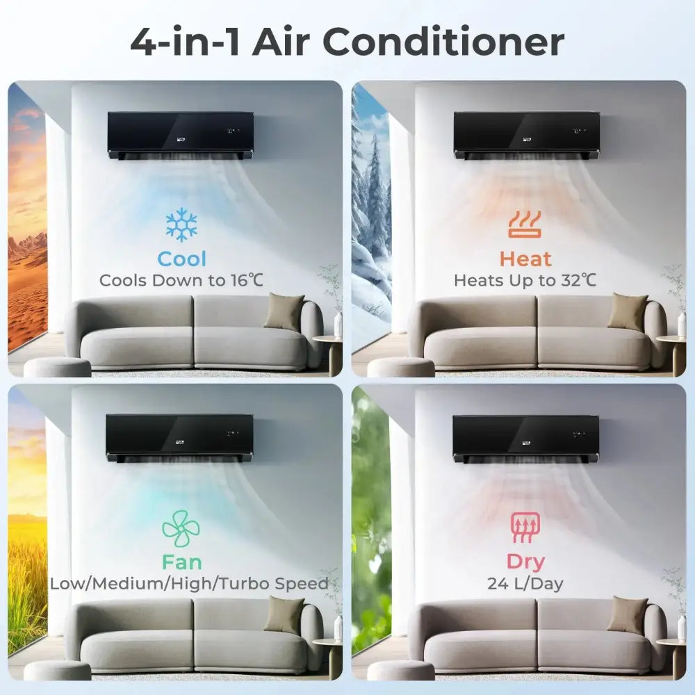 12000 BTU 22 SEER2 208-230V Wifi Enabled Mini Split Air Conditioner and Heater Black Costway
