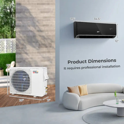 12000 BTU 22 SEER2 208-230V Wifi Enabled Mini Split Air Conditioner and Heater Black Costway