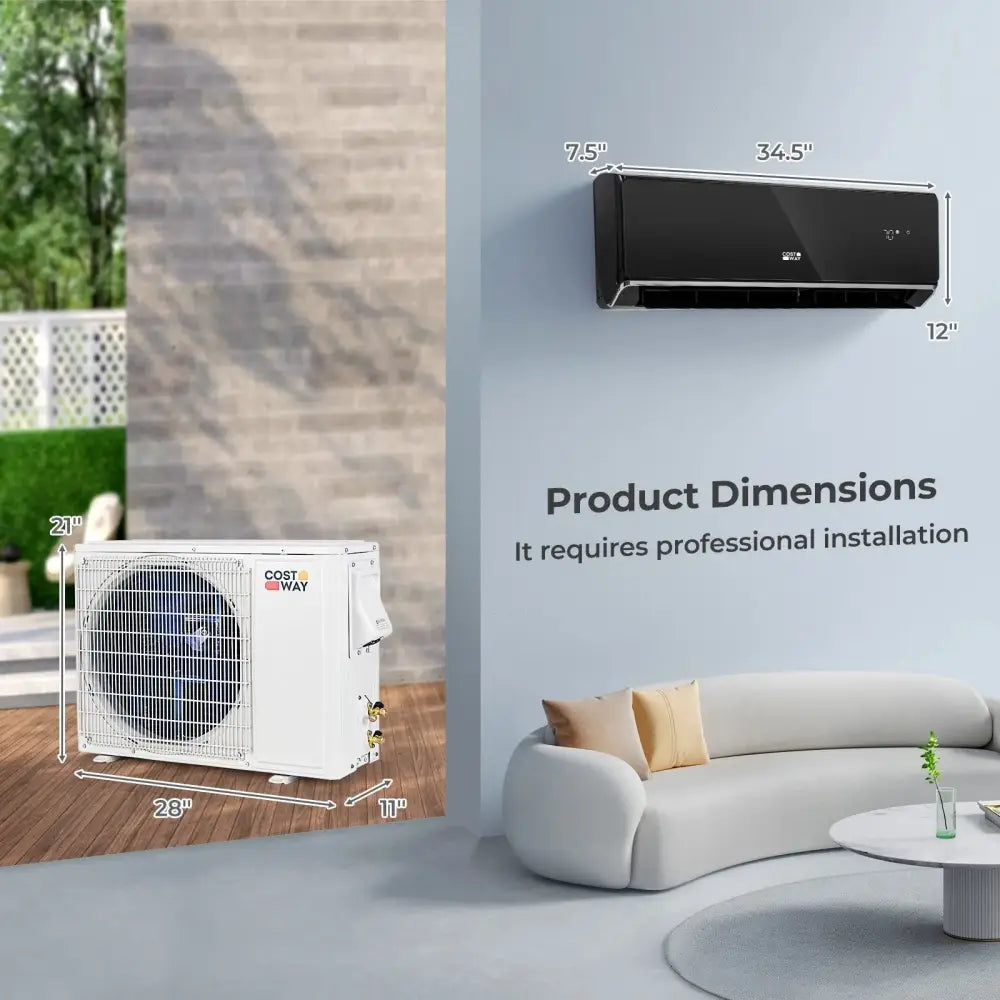 12000 BTU 22 SEER2 208-230V Wifi Enabled Mini Split Air Conditioner and Heater Black Costway