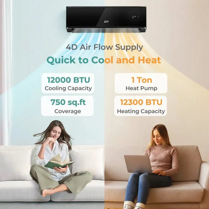 12000 BTU 22 SEER2 208-230V Wifi Enabled Mini Split Air Conditioner and Heater Black Costway