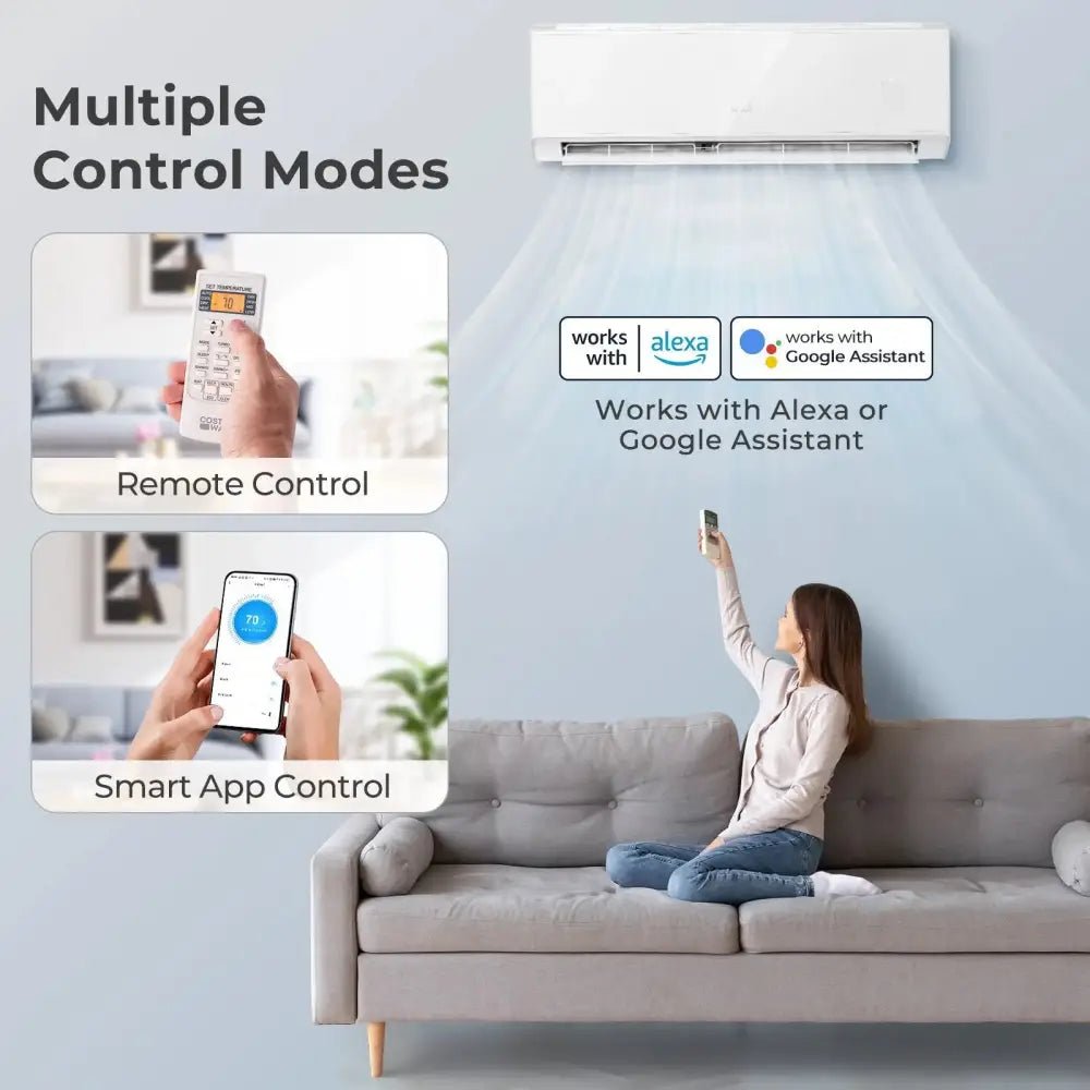 12000 BTU 22 SEER2 208-230V Wifi Enabled Mini Split Air Conditioner and Heater White Costway