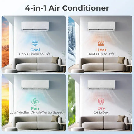 12000 BTU 22 SEER2 208-230V Wifi Enabled Mini Split Air Conditioner and Heater White Costway