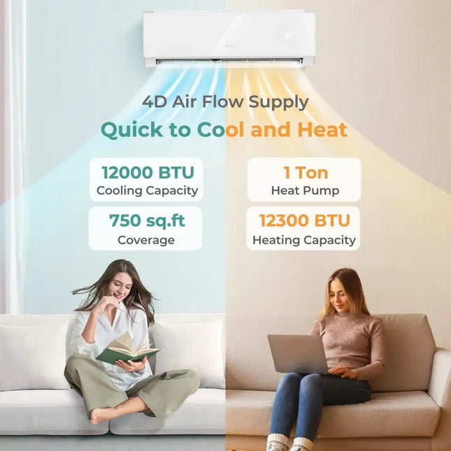 12000 BTU 22 SEER2 208-230V Wifi Enabled Mini Split Air Conditioner and Heater White Costway