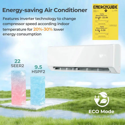 12000 BTU 22 SEER2 208-230V Wifi Enabled Mini Split Air Conditioner and Heater White Costway