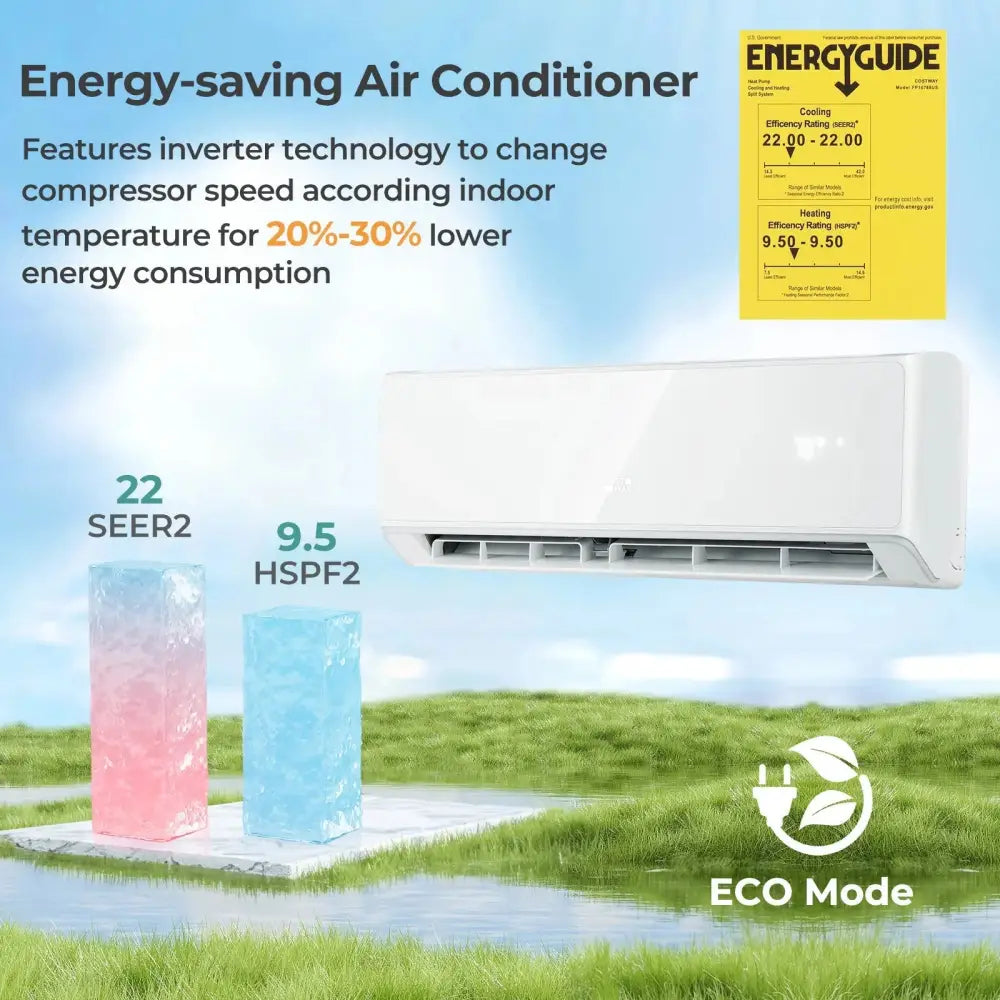 12000 BTU 22 SEER2 208-230V Wifi Enabled Mini Split Air Conditioner and Heater White Costway