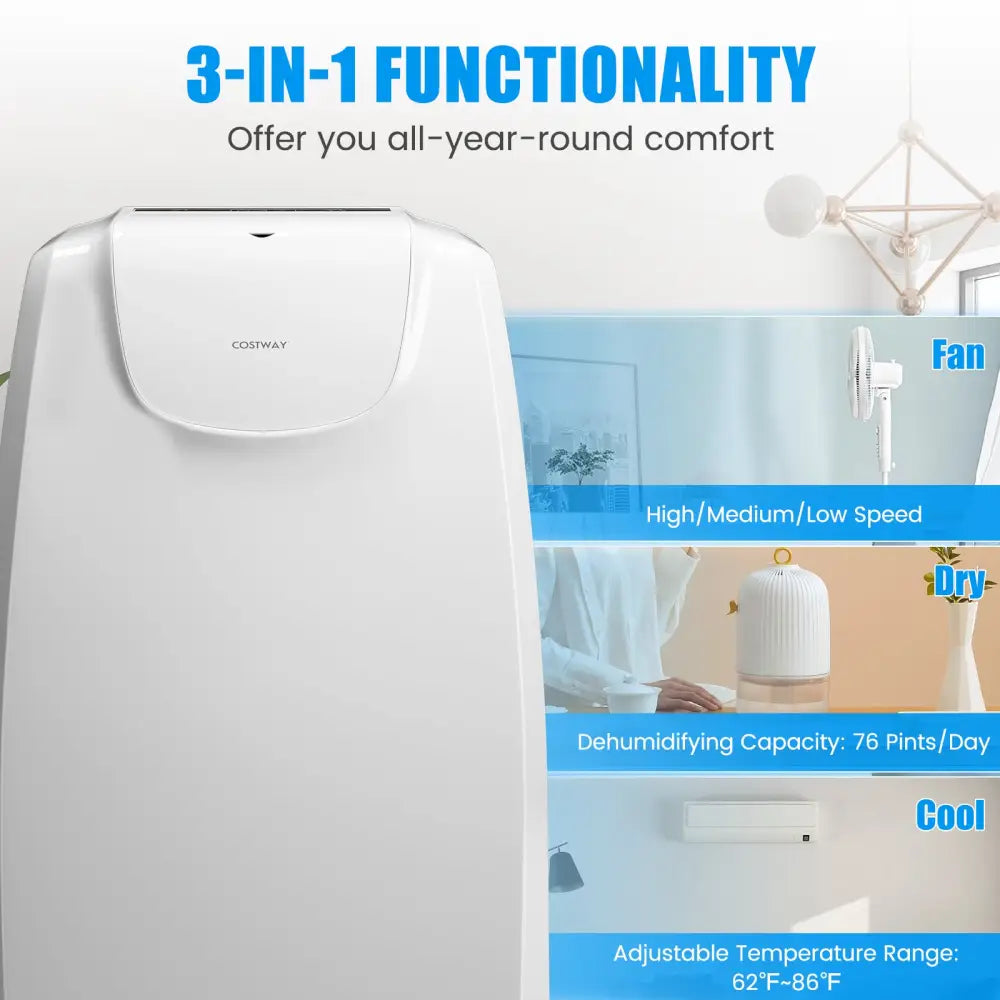 12000 BTU Dual Hose Portable Air Conditioner with Remote Control-White - White - Portable Air Conditioners