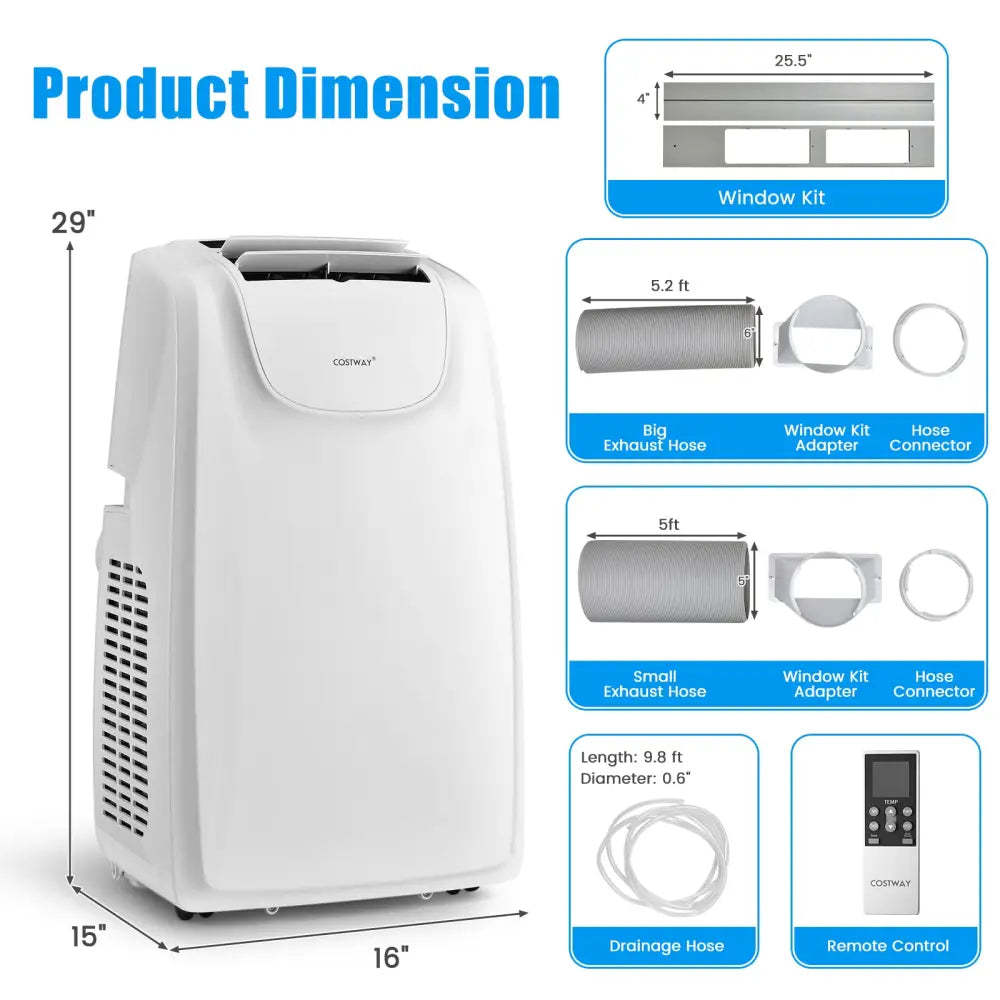 12000 BTU Dual Hose Portable Air Conditioner with Remote Control-White - White - Portable Air Conditioners