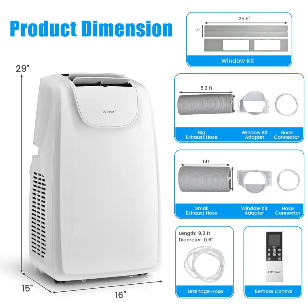 12000 BTU Dual Hose Portable Air Conditioner with Remote Control-White - White - Portable Air Conditioners