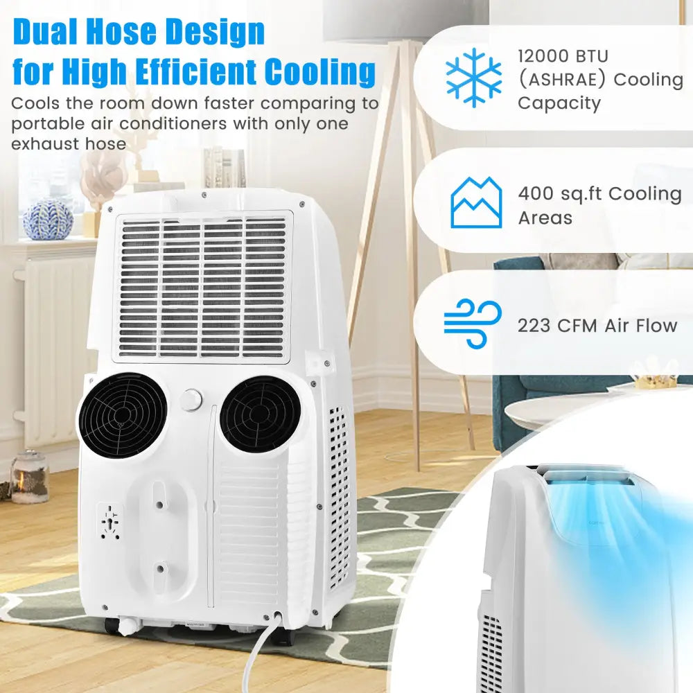 12000 BTU Dual Hose Portable Air Conditioner with Remote Control-White - White - Portable Air Conditioners