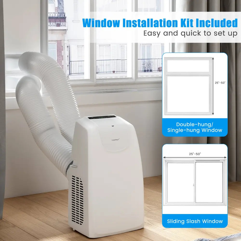 12000 BTU Dual Hose Portable Air Conditioner with Remote Control-White - White - Portable Air Conditioners