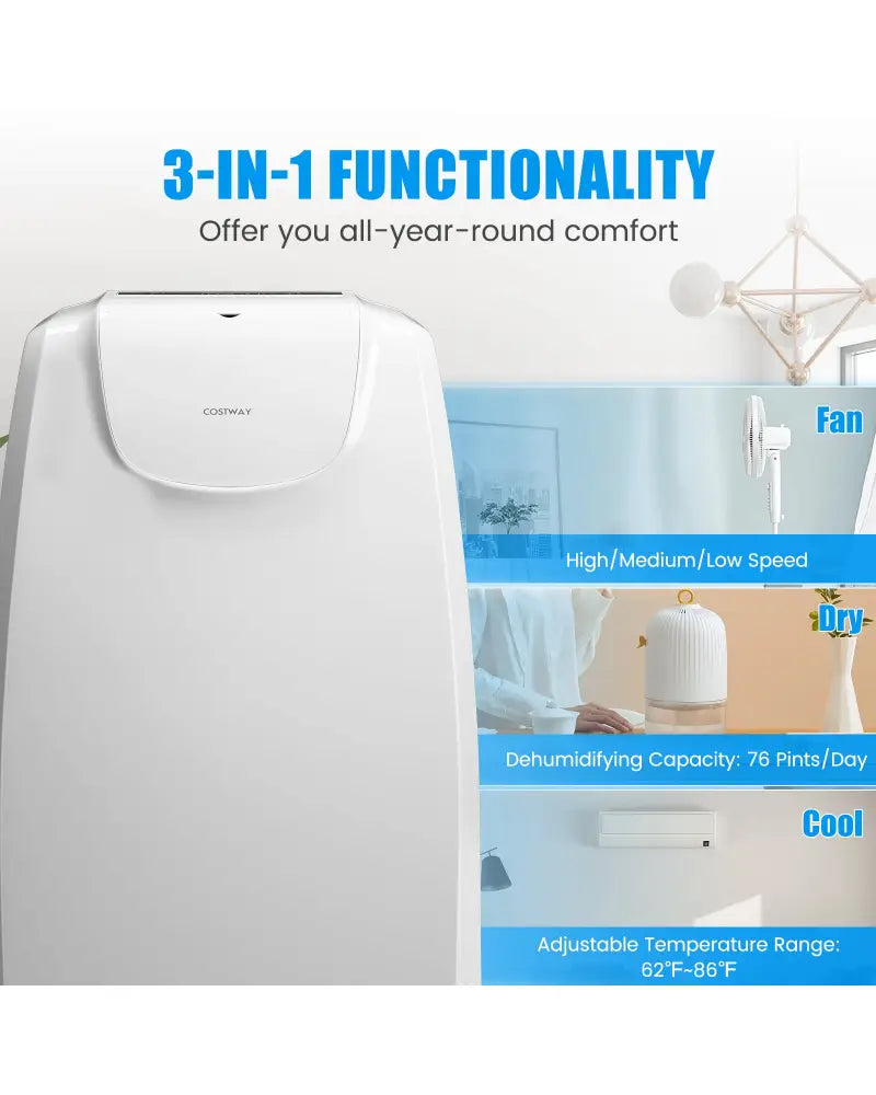 12000 BTU Dual Hose Portable Air Conditioner with Remote Control-White - White - Portable Air Conditioners