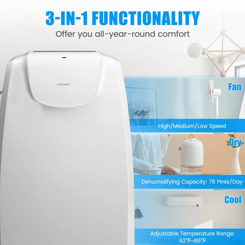 12000 BTU Dual Hose Portable Air Conditioner with Remote Control-White - White - Portable Air Conditioners