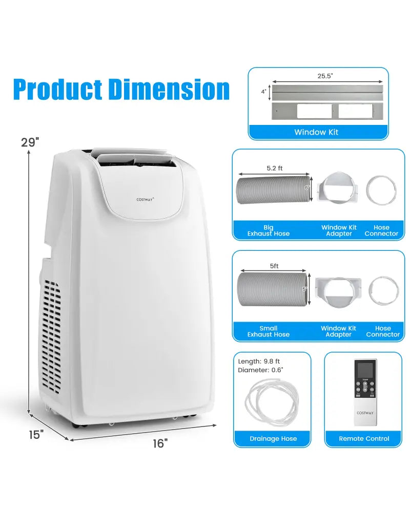12000 BTU Dual Hose Portable Air Conditioner with Remote Control-White - White - Portable Air Conditioners