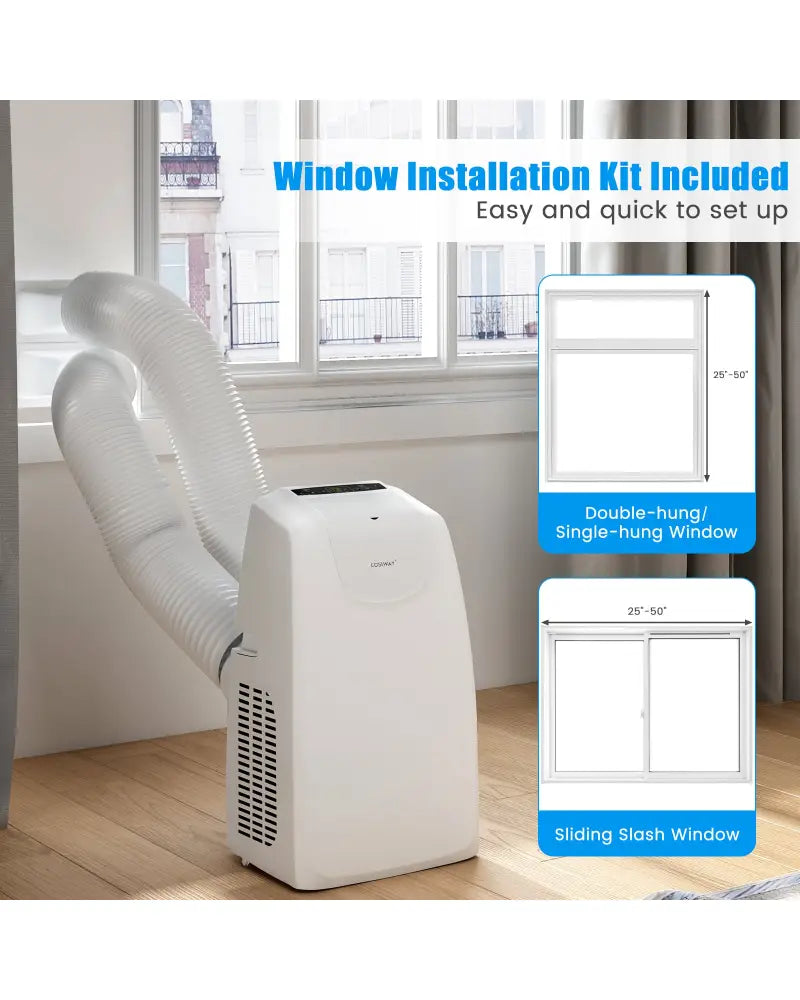 12000 BTU Dual Hose Portable Air Conditioner with Remote Control-White - White - Portable Air Conditioners