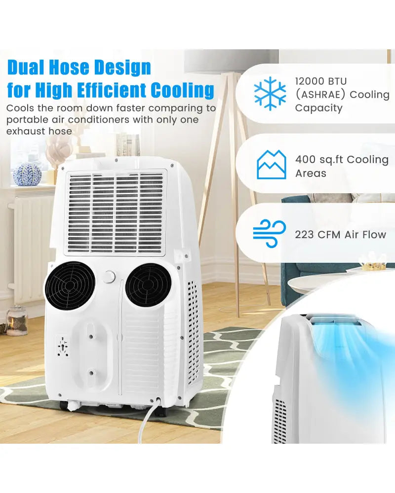 12000 BTU Dual Hose Portable Air Conditioner with Remote Control-White - White - Portable Air Conditioners