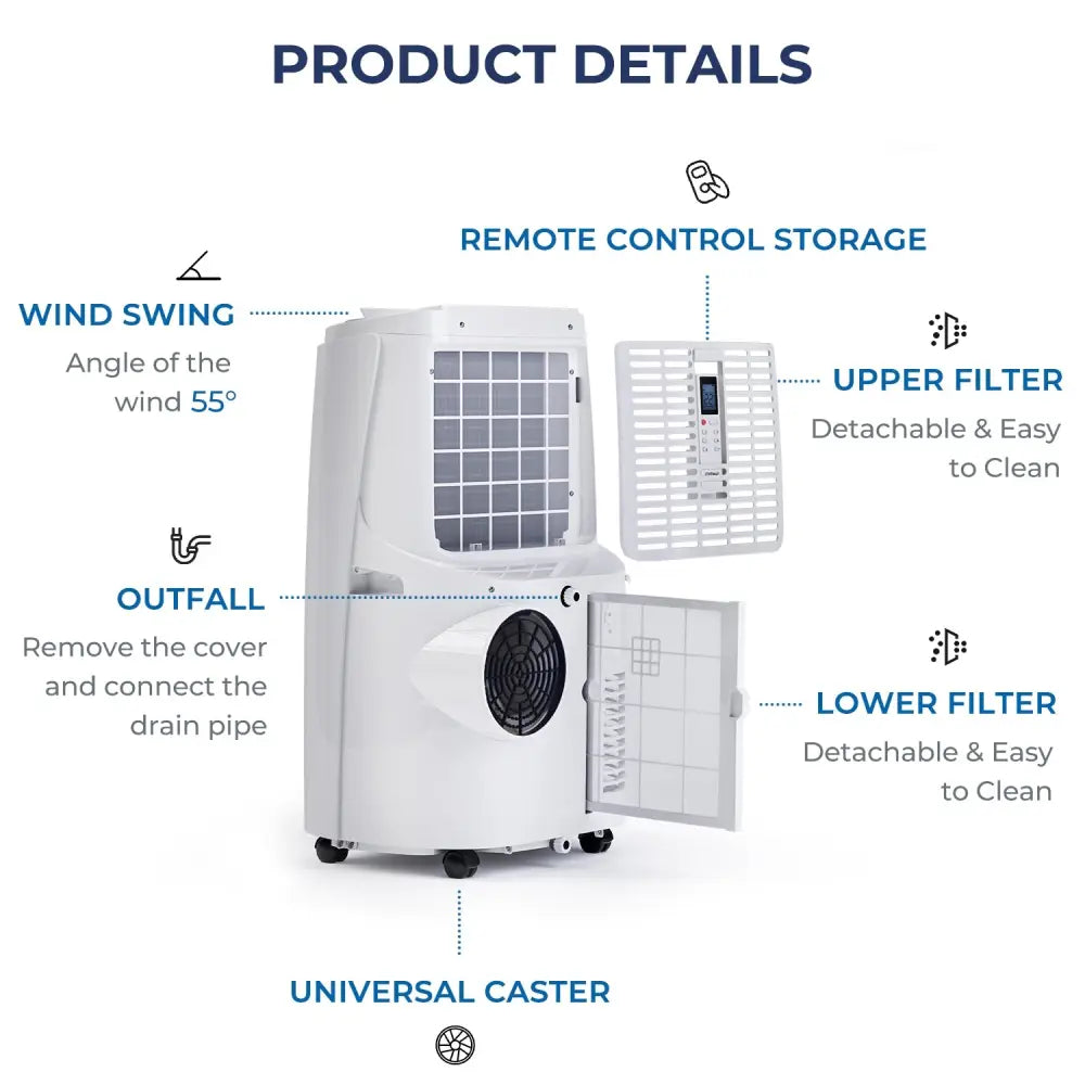 12000BTU 3-in-1 Portable Air Conditioner with Remote-White - White - Portable Air Conditioners