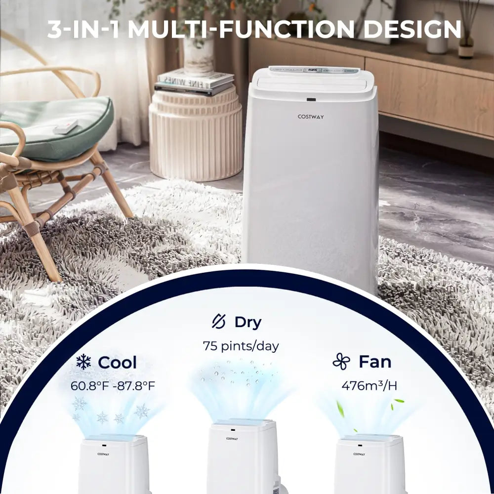 12000BTU 3-in-1 Portable Air Conditioner with Remote-White - White - Portable Air Conditioners