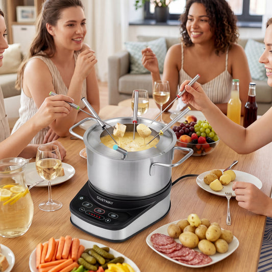 1200W Electric Fondue Pot Set with 3 L Removable Pot 6 Color-Coded Fork