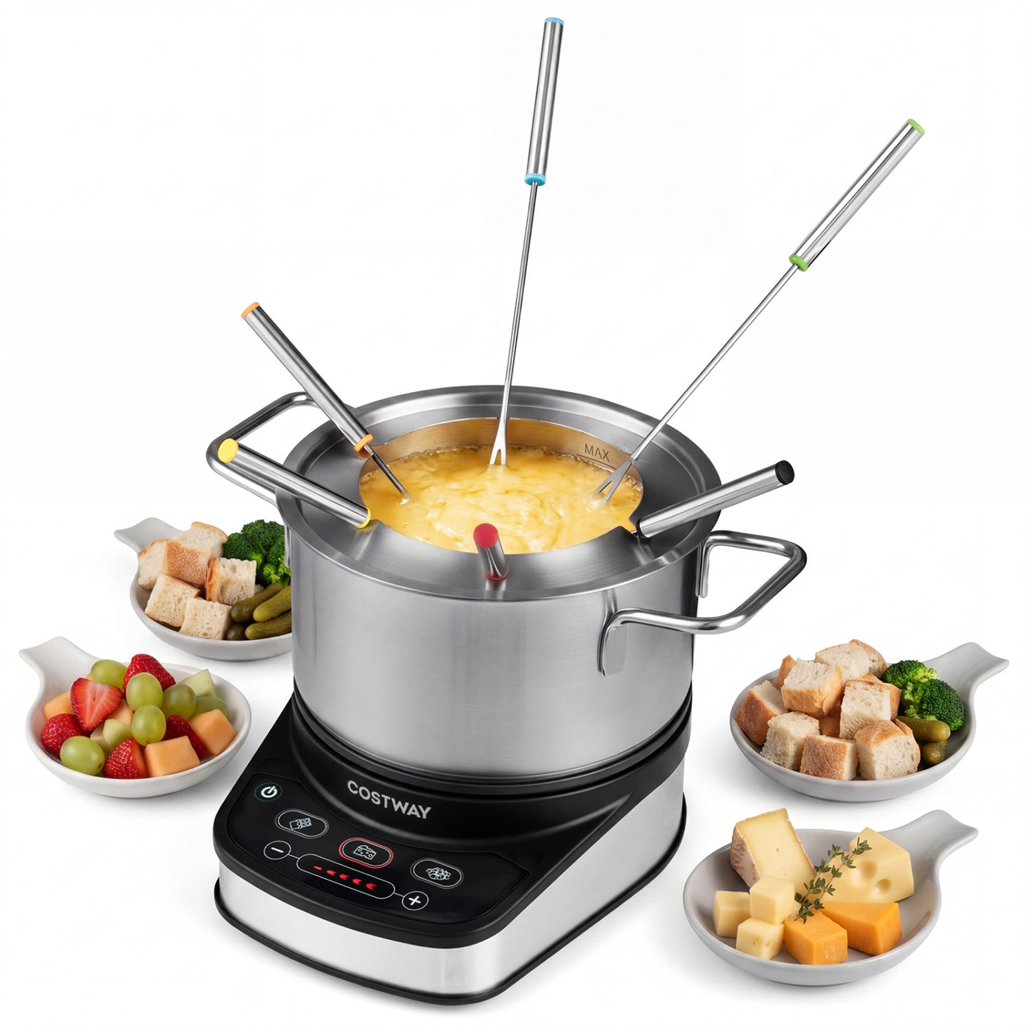 1200W Electric Fondue Pot Set with 3 L Removable Pot 6 Color-Coded Fork