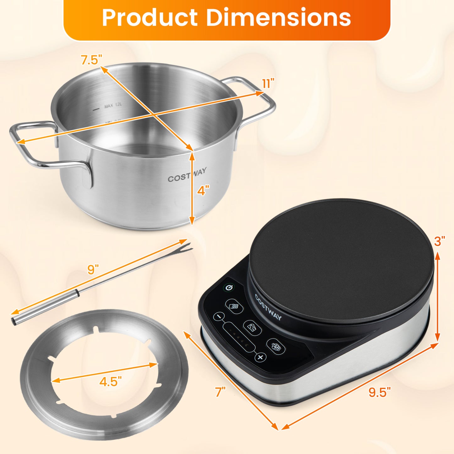 1200W Electric Fondue Pot Set with 3 L Removable Pot 6 Color-Coded Fork