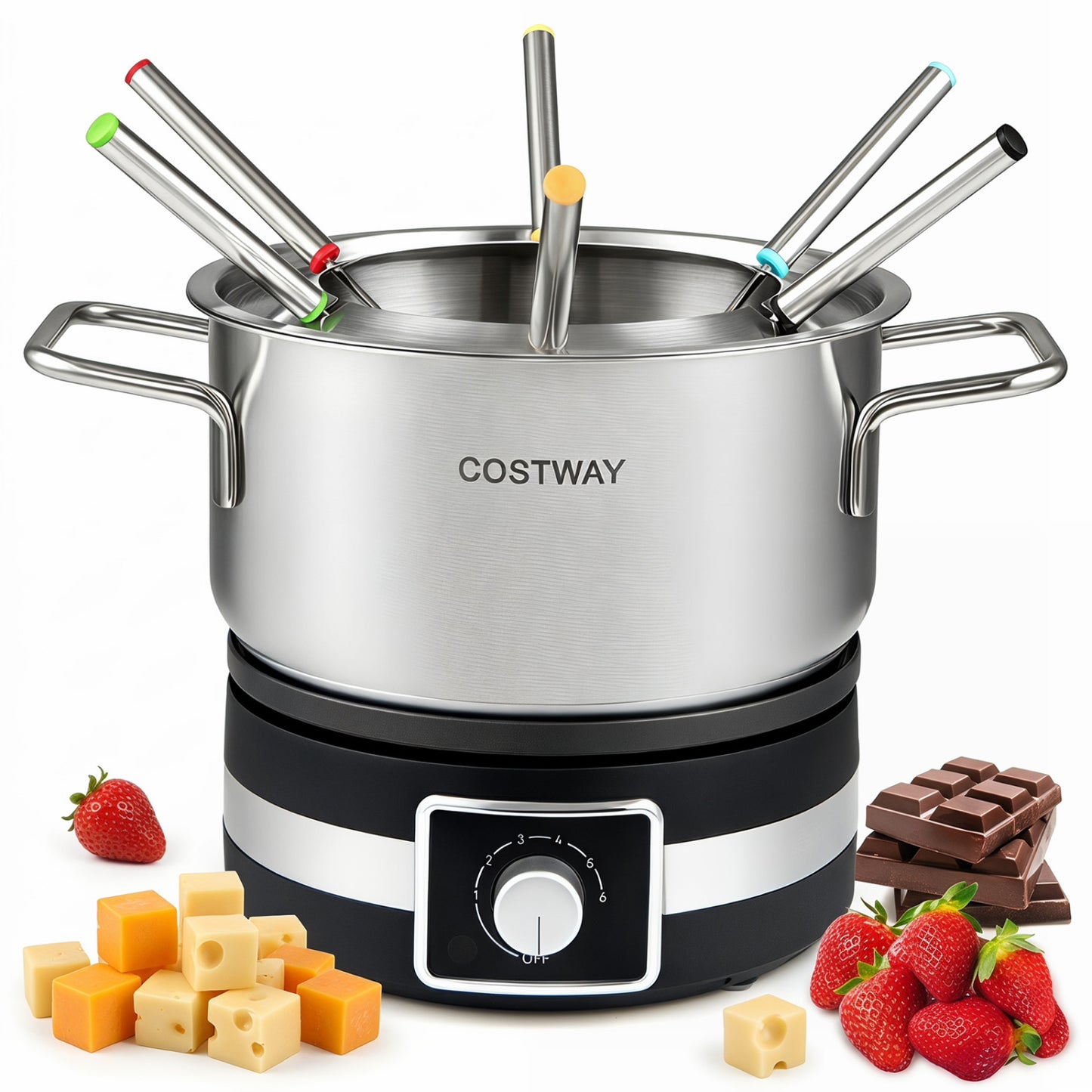 1200W Electric Fondue Pot Set with Removable Stainless Steel Pot and 6 Forks
