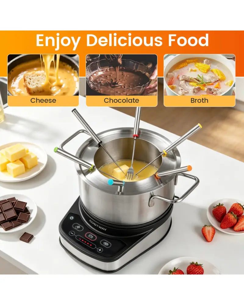 1200W Electric Fondue Pot Set with 3 L Removable Pot 6 Color-Coded Fork - Small Appliances