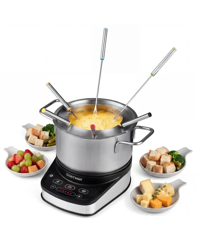 1200W Electric Fondue Pot Set with 3 L Removable Pot 6 Color-Coded Fork - Small Appliances