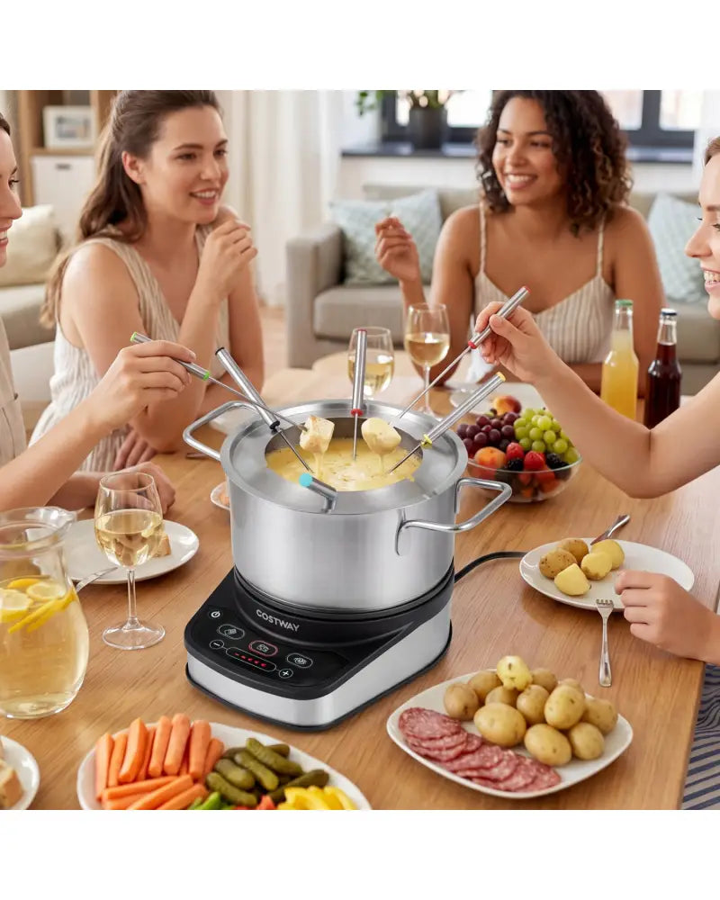1200W Electric Fondue Pot Set with 3 L Removable Pot 6 Color-Coded Fork - Small Appliances