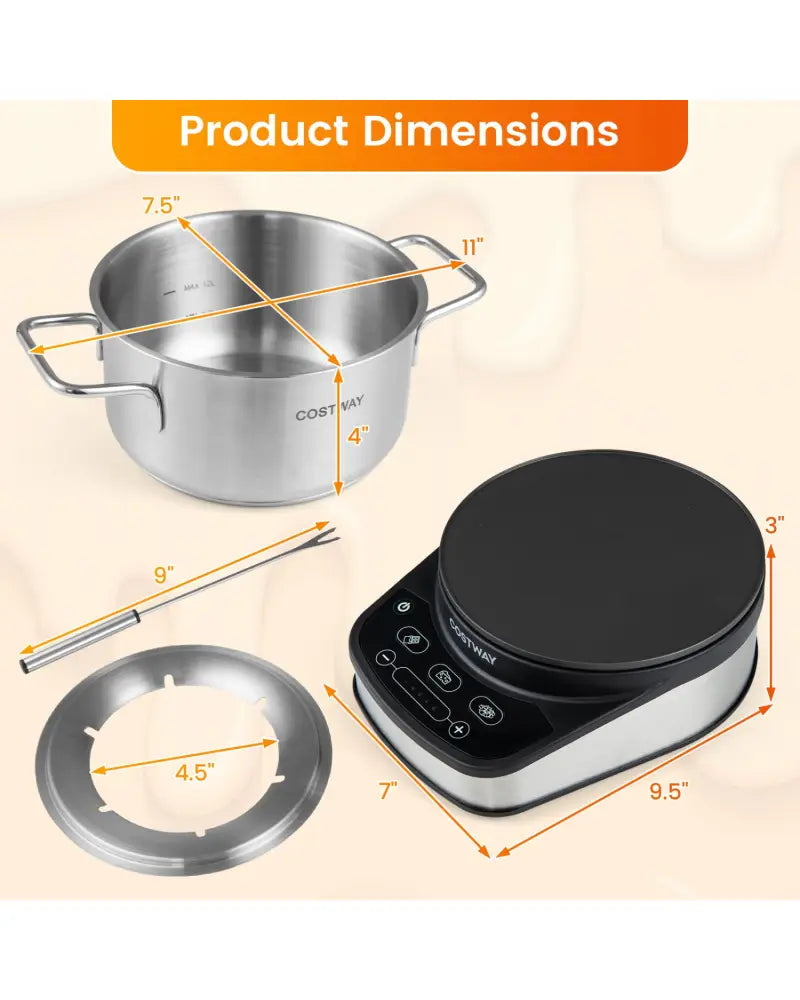 1200W Electric Fondue Pot Set with 3 L Removable Pot 6 Color-Coded Fork - Small Appliances