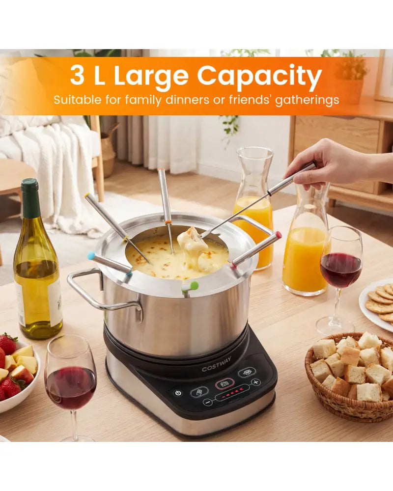 1200W Electric Fondue Pot Set with 3 L Removable Pot 6 Color-Coded Fork - Small Appliances
